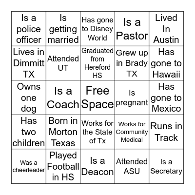 WHO DO YOU KNOW Bingo Card