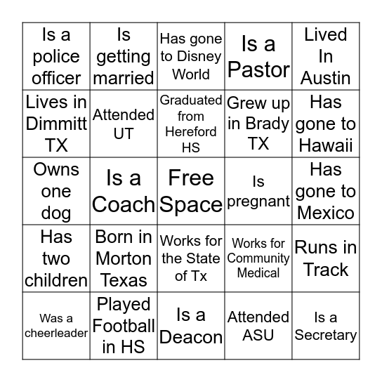 WHO DO YOU KNOW Bingo Card