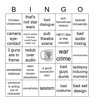 Star Wars Holiday Special Bingo Card