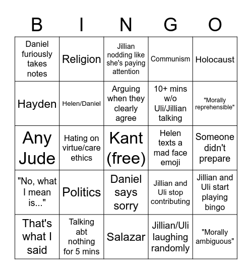 Ethics Bowl Bingo Card