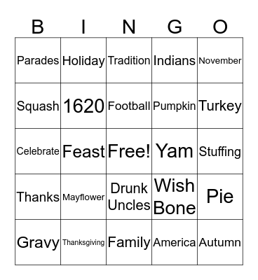 Turkey Bingo Card