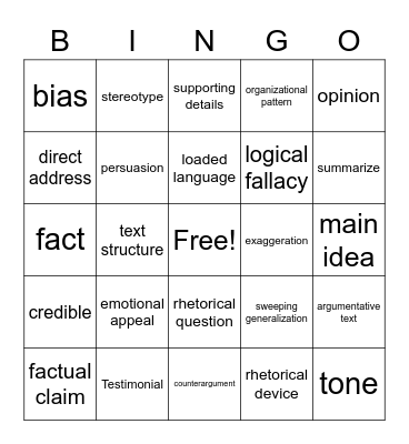 Persuasive Techniques Bingo Card