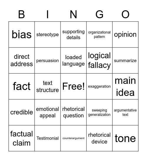 Persuasive Techniques Bingo Card