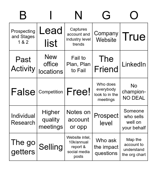 Champion Prework Bingo Card