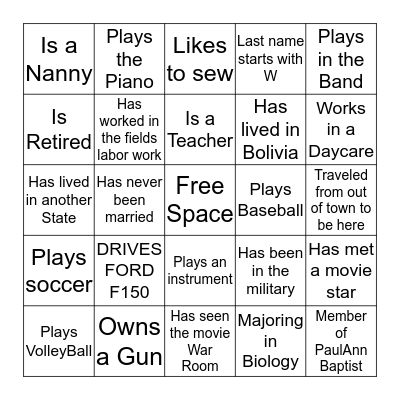 WHO DO YOU KNOW Bingo Card