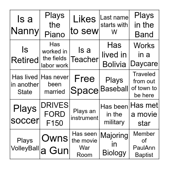 WHO DO YOU KNOW Bingo Card