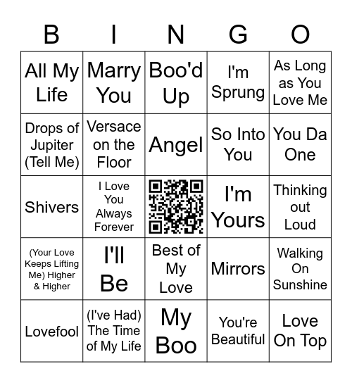 HAPPY LOVE SONGS Bingo Card