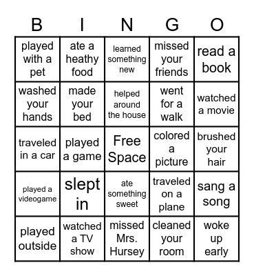 Winter Break Bingo Card