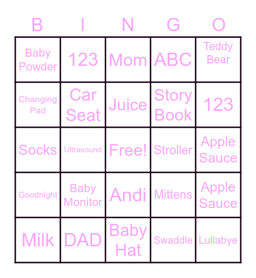 Baby Bingo Card