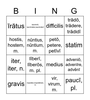 Chapter 9 Vocabulary Bingo Card