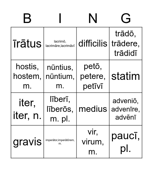 Chapter 9 Vocabulary Bingo Card