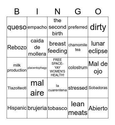 Group 68: Hispanic (Mexico) Bingo Card