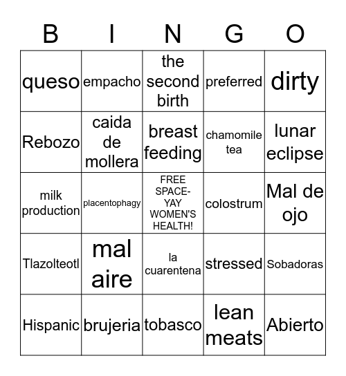 Group 68: Hispanic (Mexico) Bingo Card