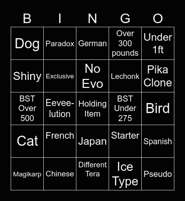Wondertrade Bingo Card