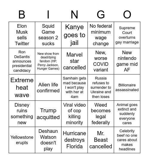 2023 Bingo Card