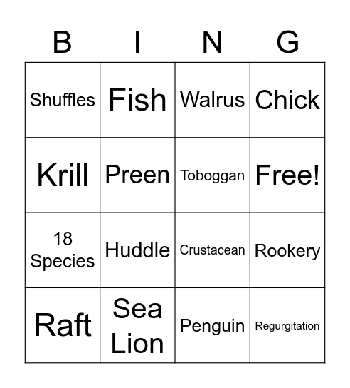 Penguins Bingo Card