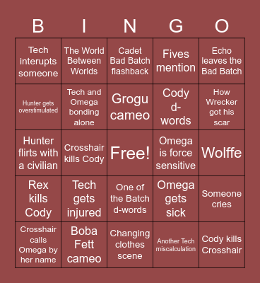 The Bad Batch S2 Bingo Card