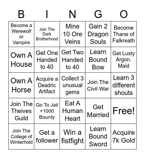 Skyrim Bingo Card