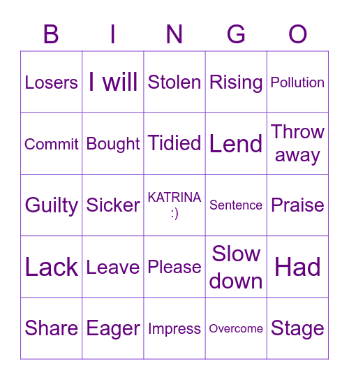 Bingo in class Bingo Card