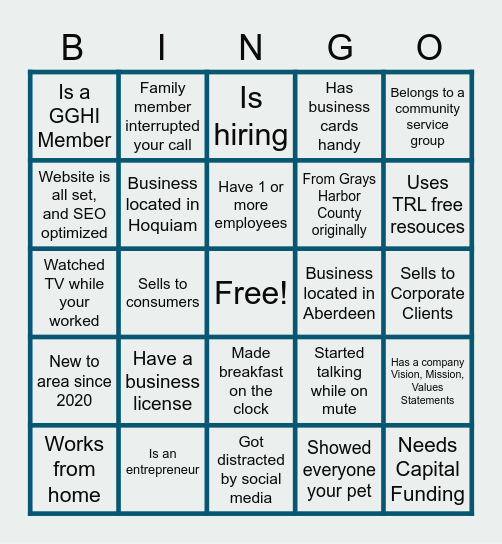 Business After-Hours Bingo Networking Bingo Card