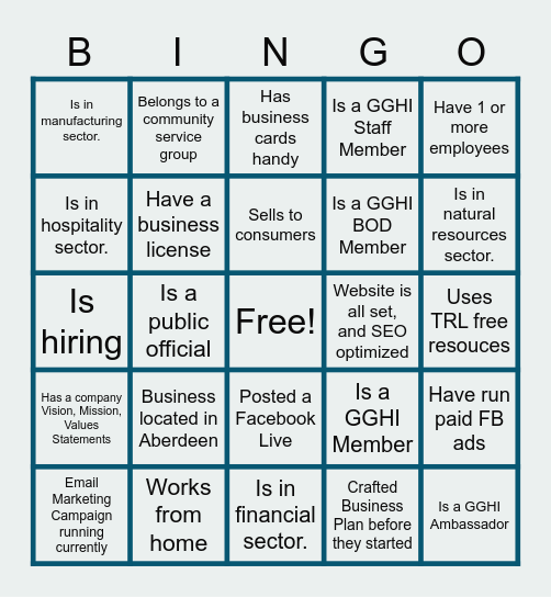 Business After-Hours Bingo Networking Bingo Card