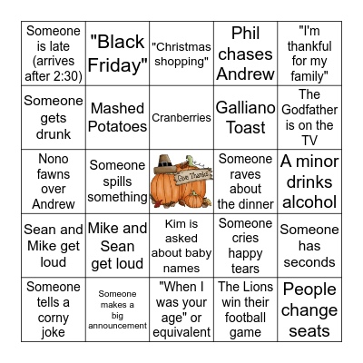Fontana Thanksgiving Bingo Card