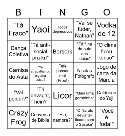 Bingo da resenha Bingo Card