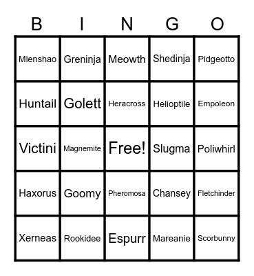 Pokemon Bingo Card