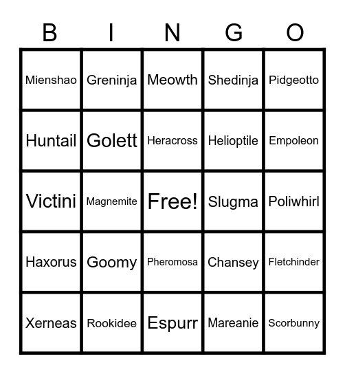 Pokemon Bingo Card