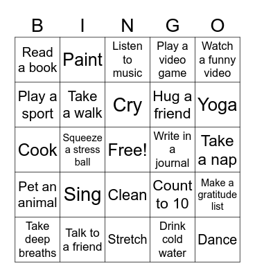 Coping Skills Bingo Card