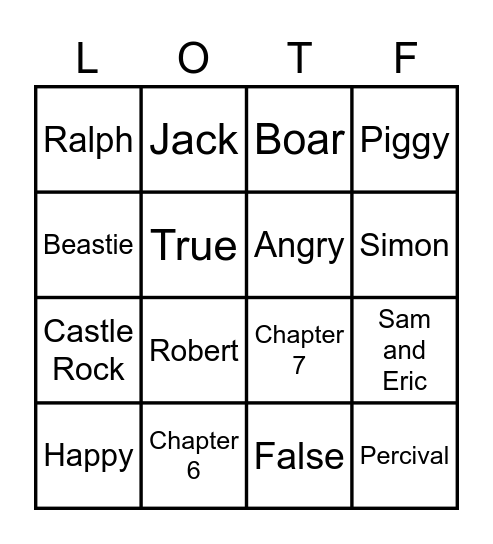 Lord of the flies Bingo Card