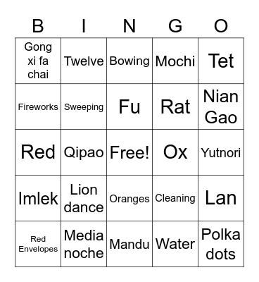 Lunar New Year 2023 Bingo Card