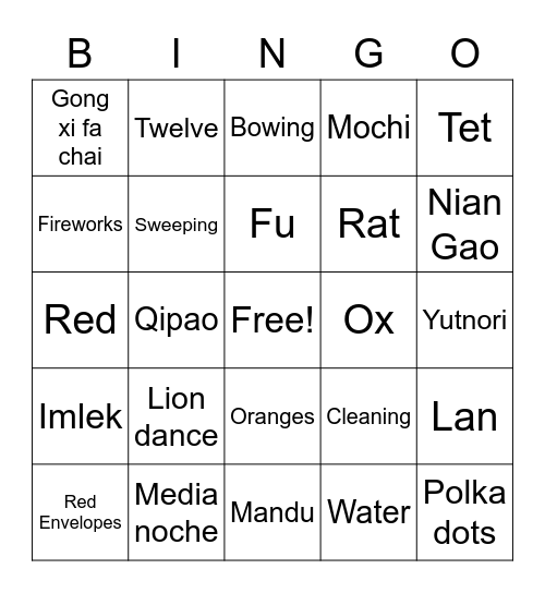 Lunar New Year 2023 Bingo Card