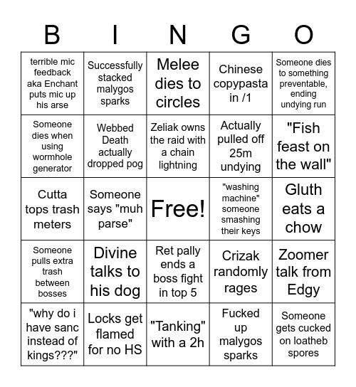 Raid Night Bingo Card