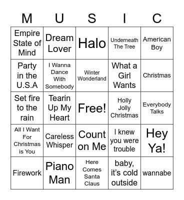 Music Bingo Round 1 Bingo Card