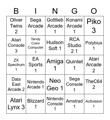 2023 Evercade Collection Bingo Card