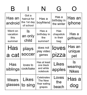 Ice-Ice Breaker! Bingo Card