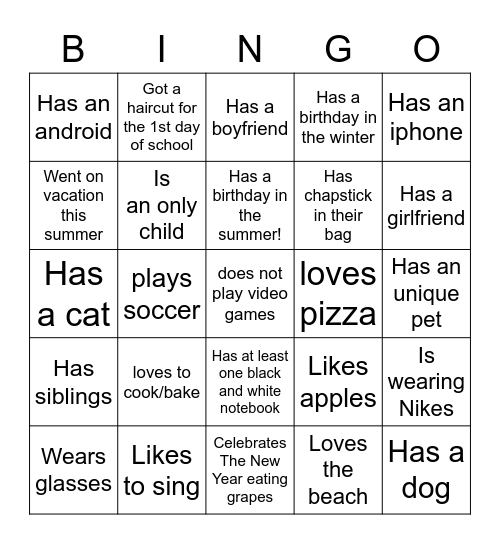 Ice-Ice Breaker! Bingo Card