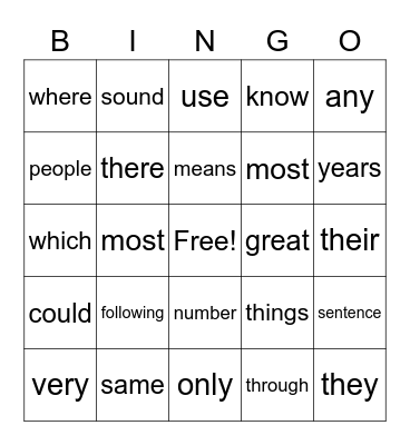 2nd Grade Rockstar HFW Bingo Card