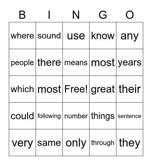 2nd Grade Rockstar HFW Bingo Card
