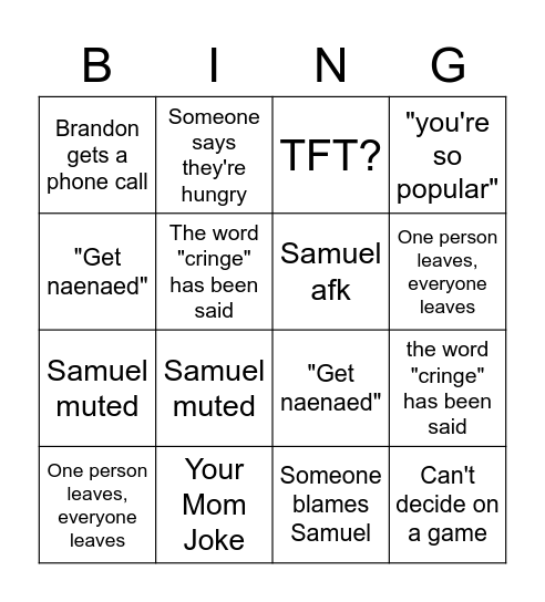 Bingo for when everyone is here Bingo Card