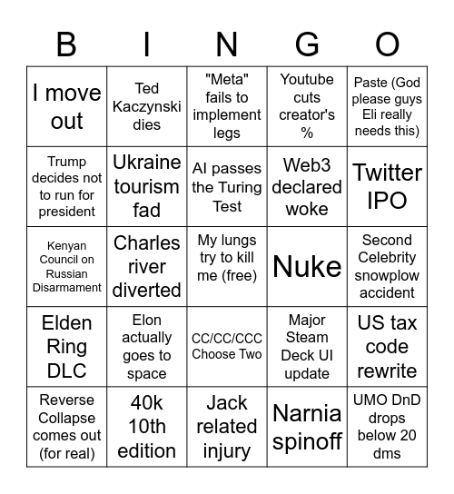 Fao's 2022 BINGO Card
