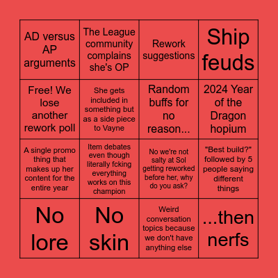 2023 Shyvana Mains Bingo Card