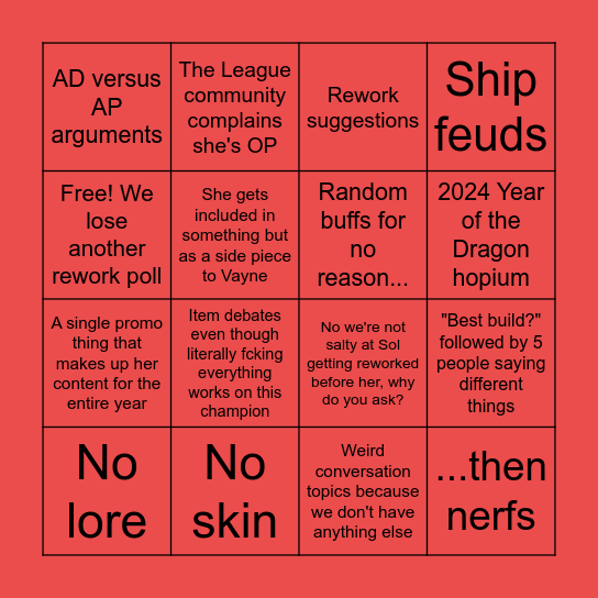 2023 Shyvana Mains Bingo Card