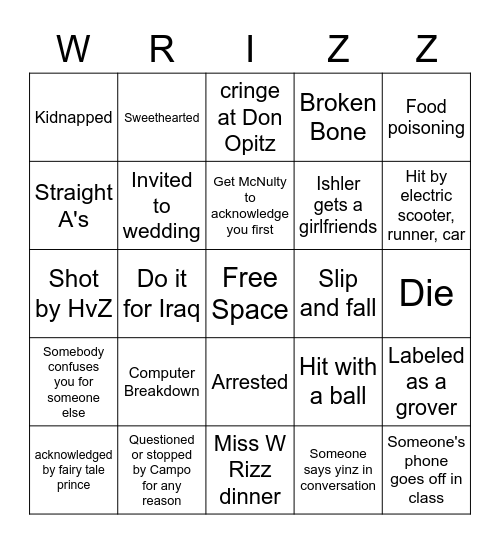 W Rizz Bingo Card