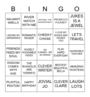 JOGENEROUS BINGO Card
