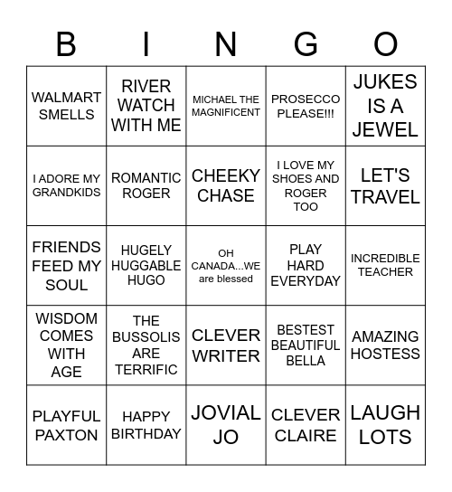 JOGENEROUS BINGO Card