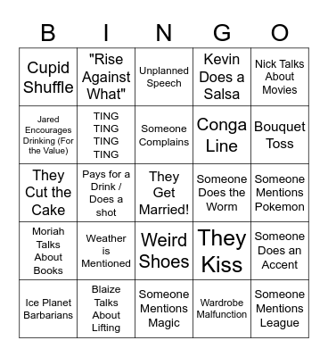 Wedding Bingo Card