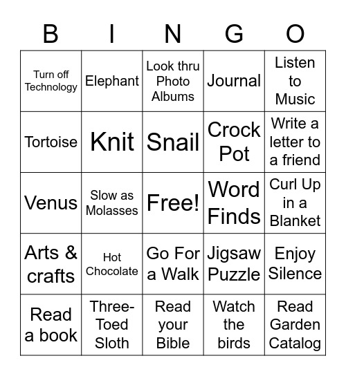 SLOW DOWN, IT'S WINTER Bingo Card