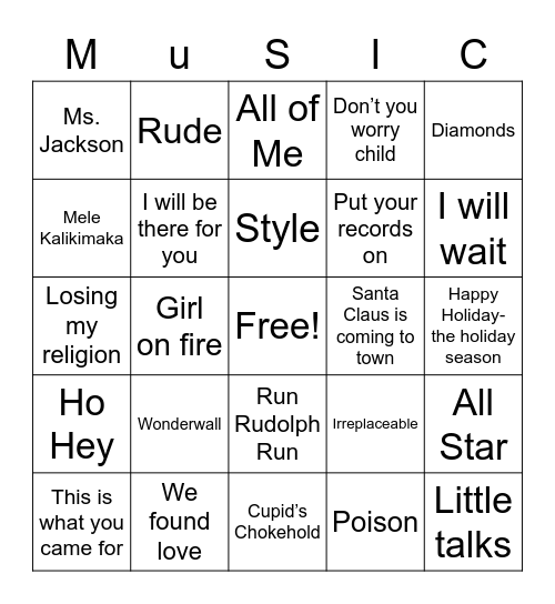 Music Bingo Round 2 Bingo Card
